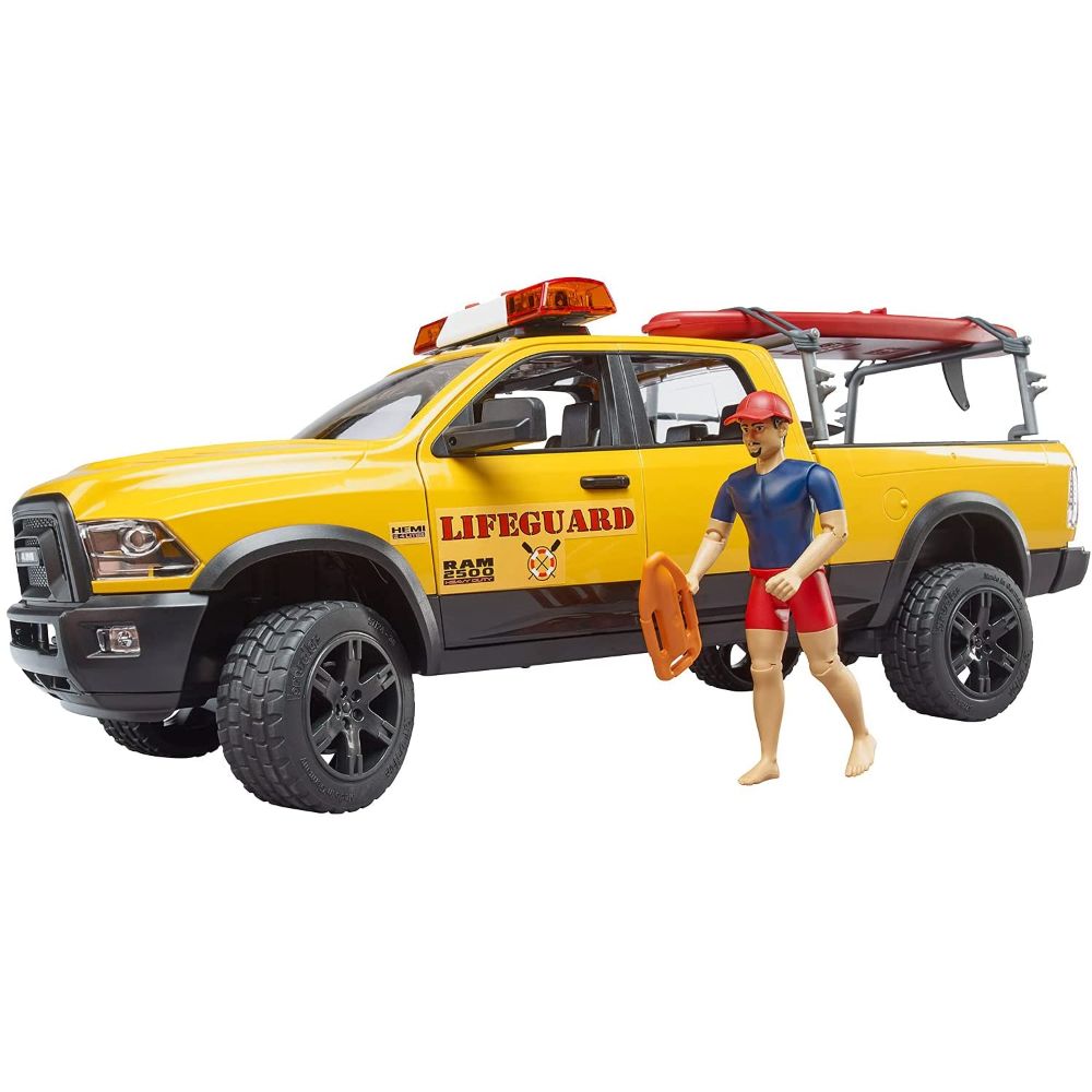 Bruder Ram 2500 Power Wagen Life Guard w Figure, Stand up Paddle, L&S Module