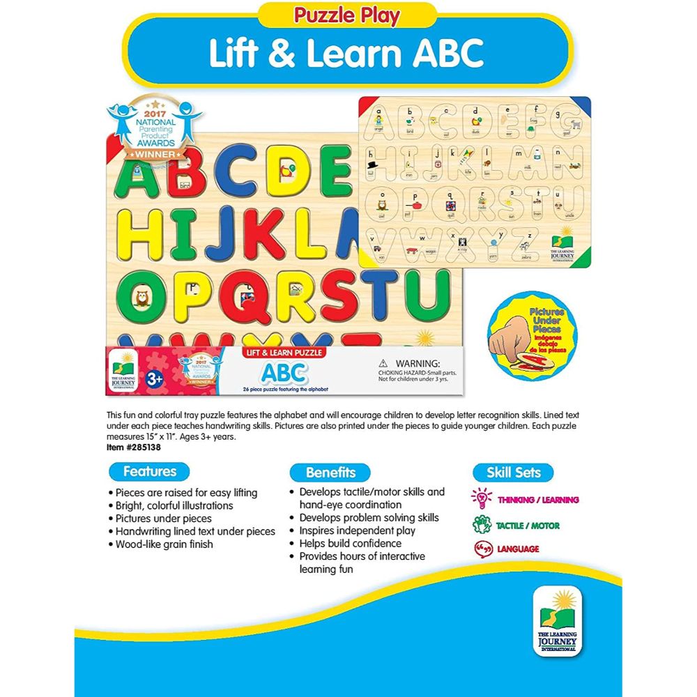 The Learning Journey: Lift & Learn ABC Puzzle - Pictures Underneath Each Piece - Alphabet and Phonics Learning Toy