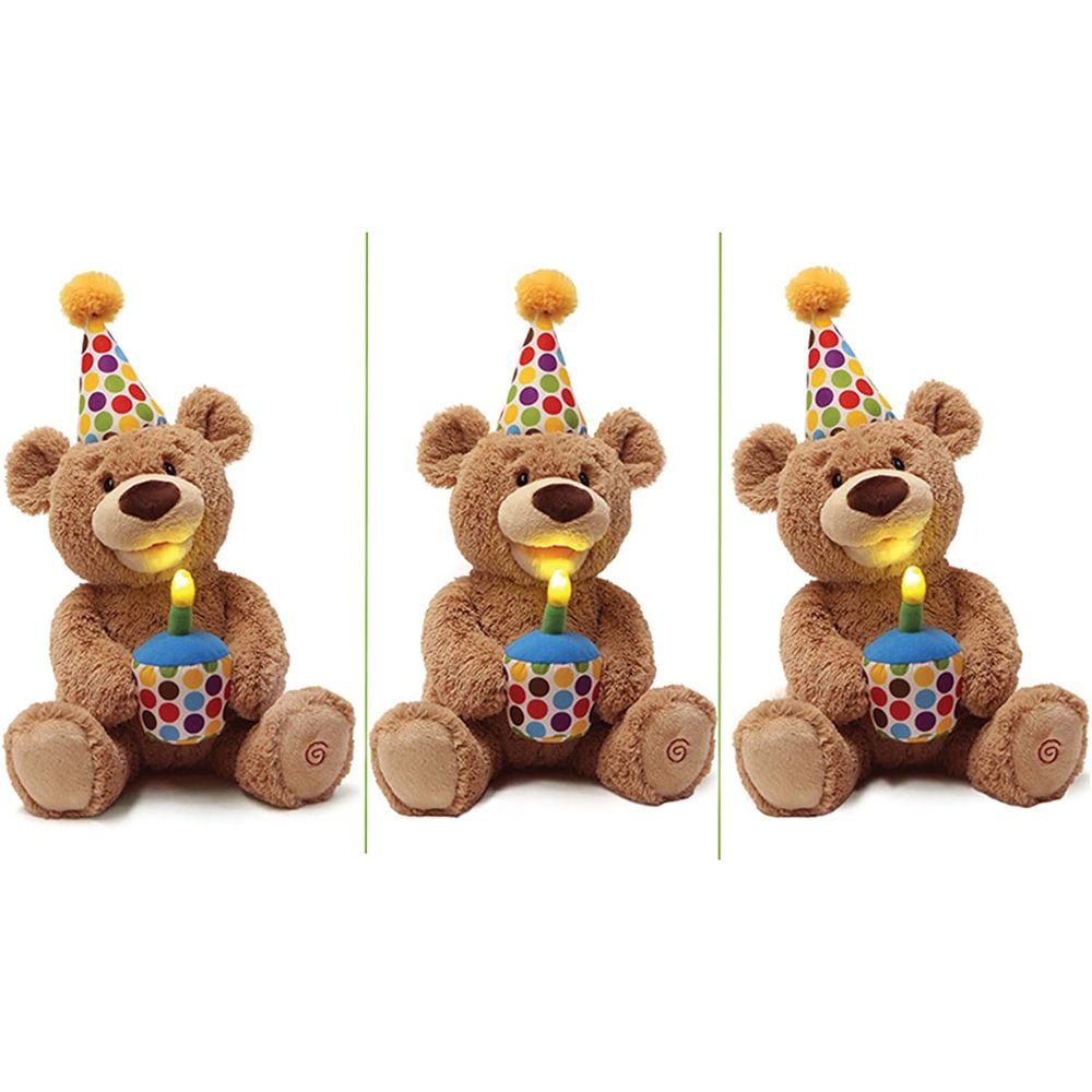Gund Happy Birthday Animated Bear Singing Light Up Plush Stuffed Animal, 10"