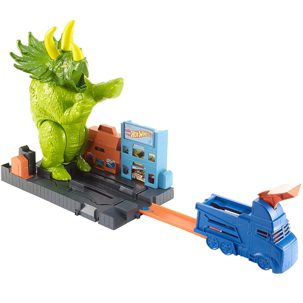 Hot Wheels Triceratops Play Set Launcher Vehicle, Giant Dinosaur Nemesis  Image#1