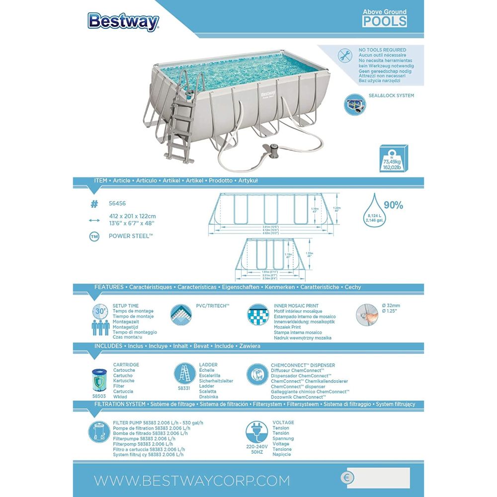 Bestway Power Steel Rectangular Steel Frame Pool Set Gray