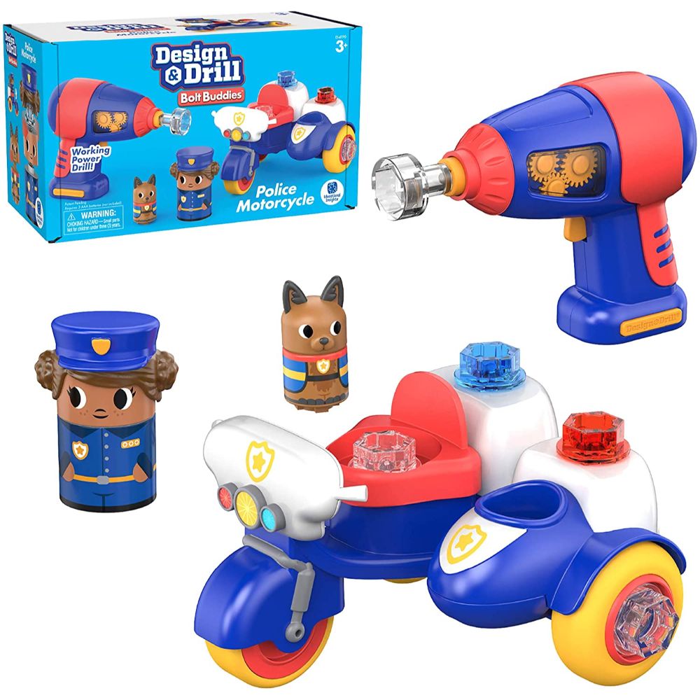 Educational Insights Design & Drill Bolt Buddies Police Motorcycle Toy