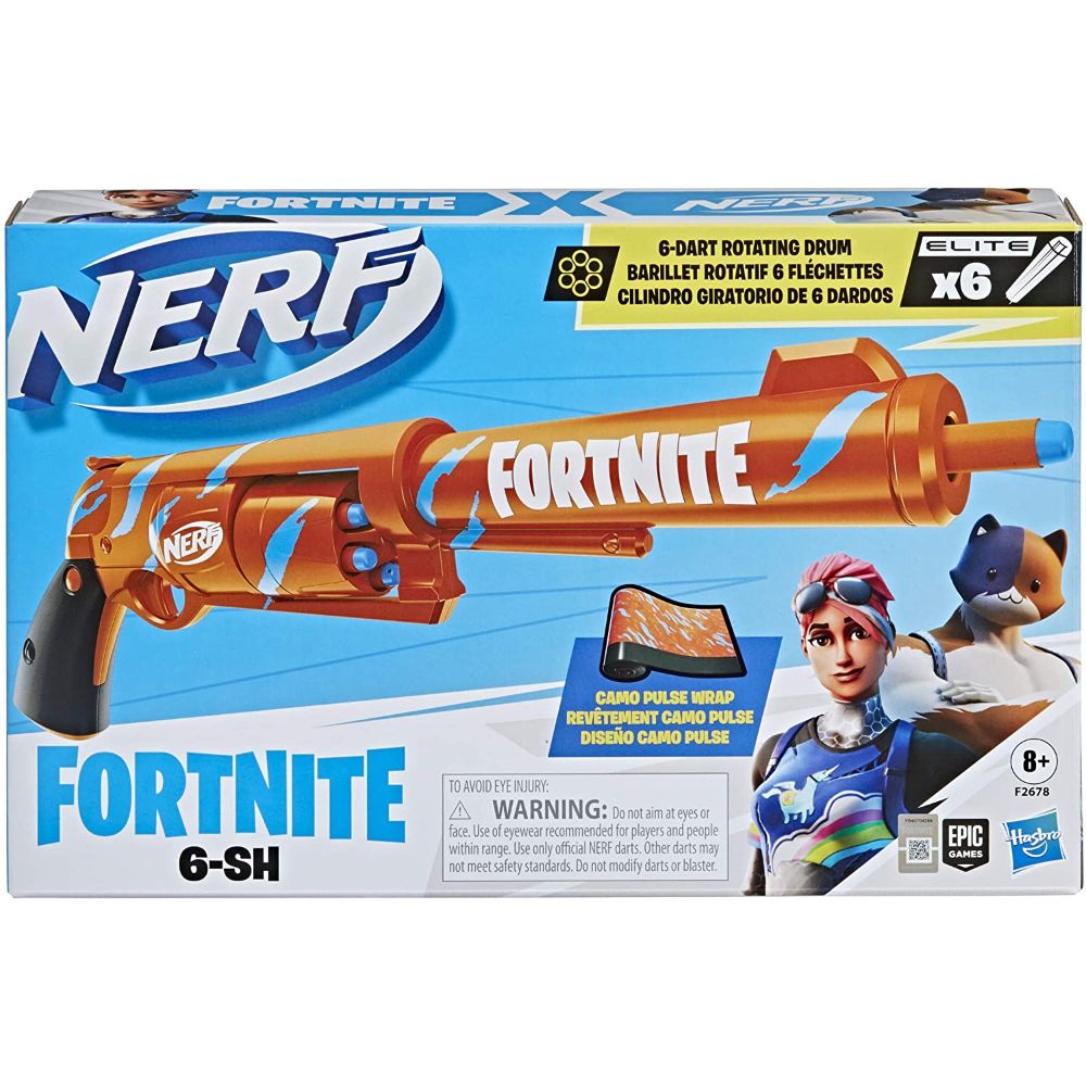 Nerf Fortnite HR Dart Blaster, Ruff Wrap Design, 6 Nerf Elite Darts