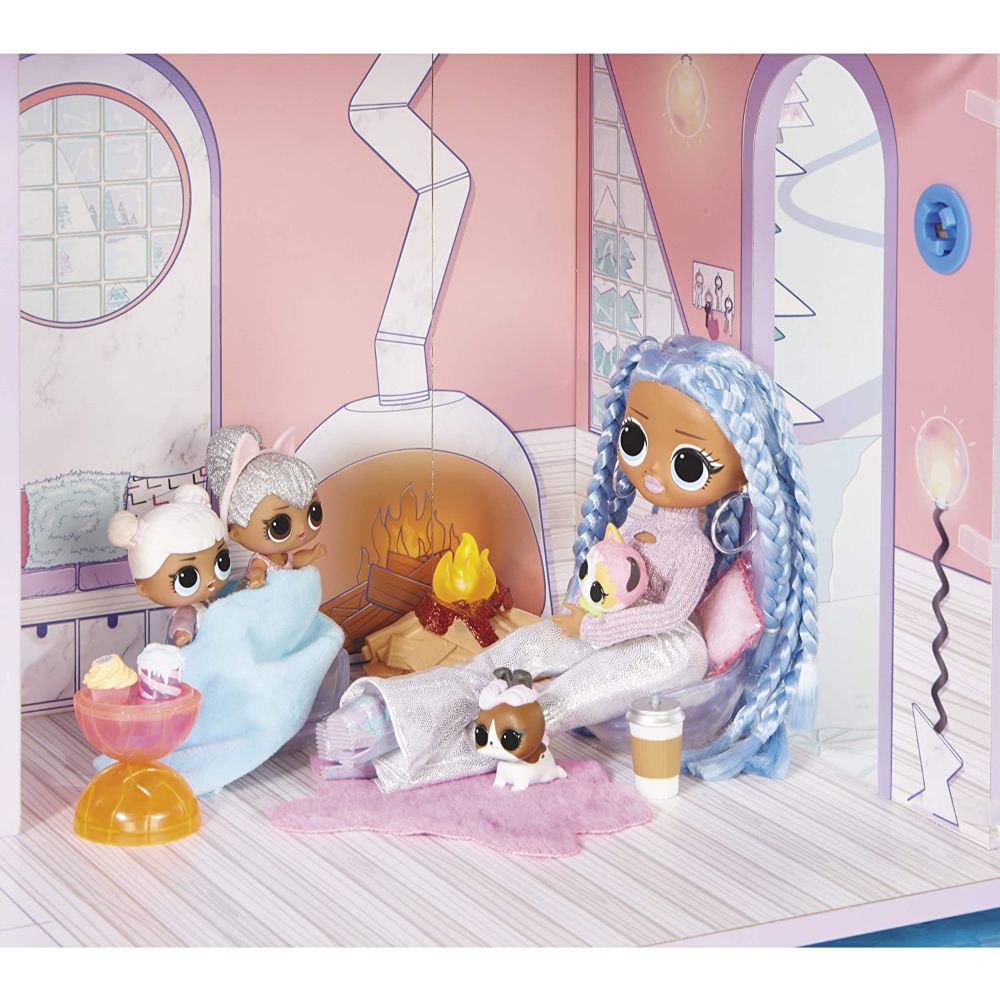 LOL Surprise OMG Winter Chill Cabin Wooden Doll House Playset with 95+ Surprises
