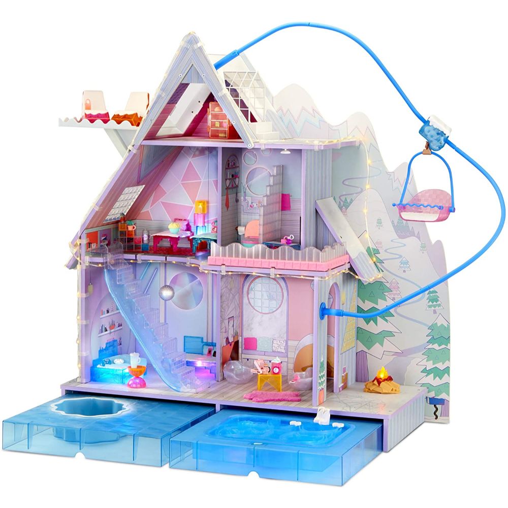 LOL Surprise OMG Winter Chill Cabin Wooden Doll House Playset with 95+ Surprises