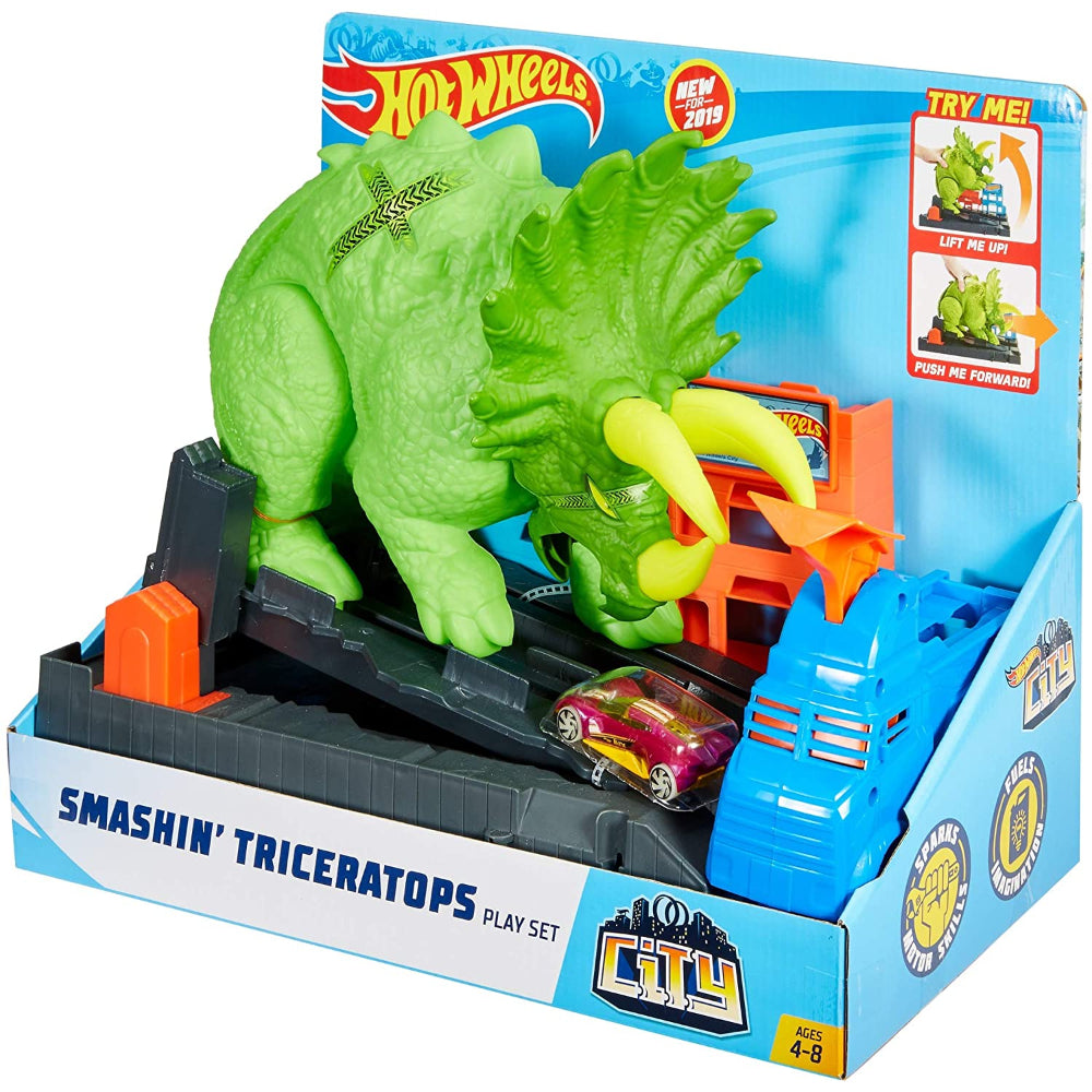 Hot Wheels Triceratops Play Set Launcher Vehicle, Giant Dinosaur