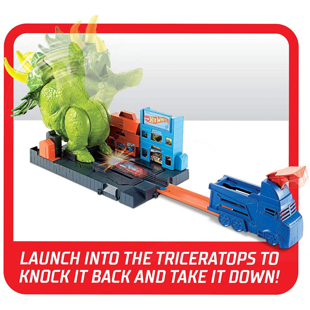 Hot Wheels Triceratops Play Set Launcher Vehicle, Giant Dinosaur Nemesis  Image#5