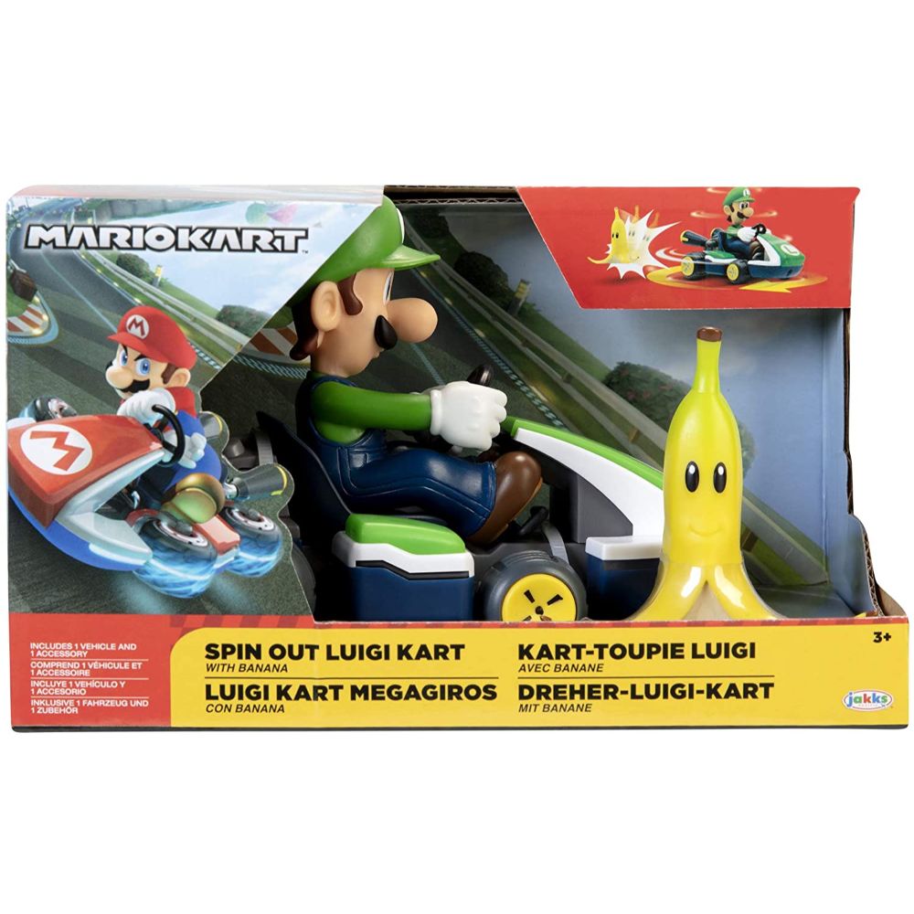 Super Mario Spin Out 2.5" Mariokart - Luigi Racer Vehicle