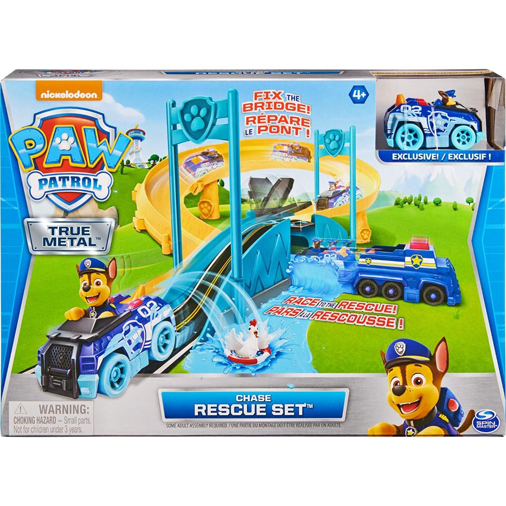 Paw Patrol, True Metal Chase Rescue Track Set with Exclusive Chase Die-Cast Vehicle, 1:55 Scale