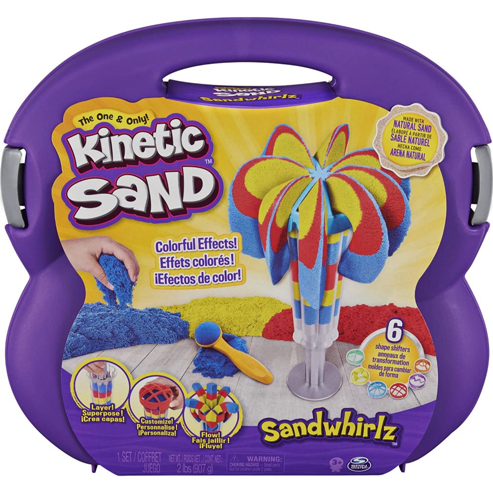 Kinetic Sand, Sandwhirlz Playset with 3 Colors of Kinetic Sand (2lbs) and Over 10 Tools