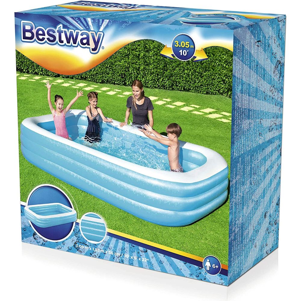 Bestway 10' x 6' x 22"/3.05m x 1.83m x 56cm Blue Rectangular Pool