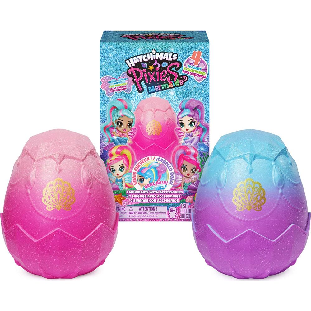 Hatchimals Pixies, Mermaids 2-Pack of Collectible Dolls with Real Ponytails and 6 Accessories
