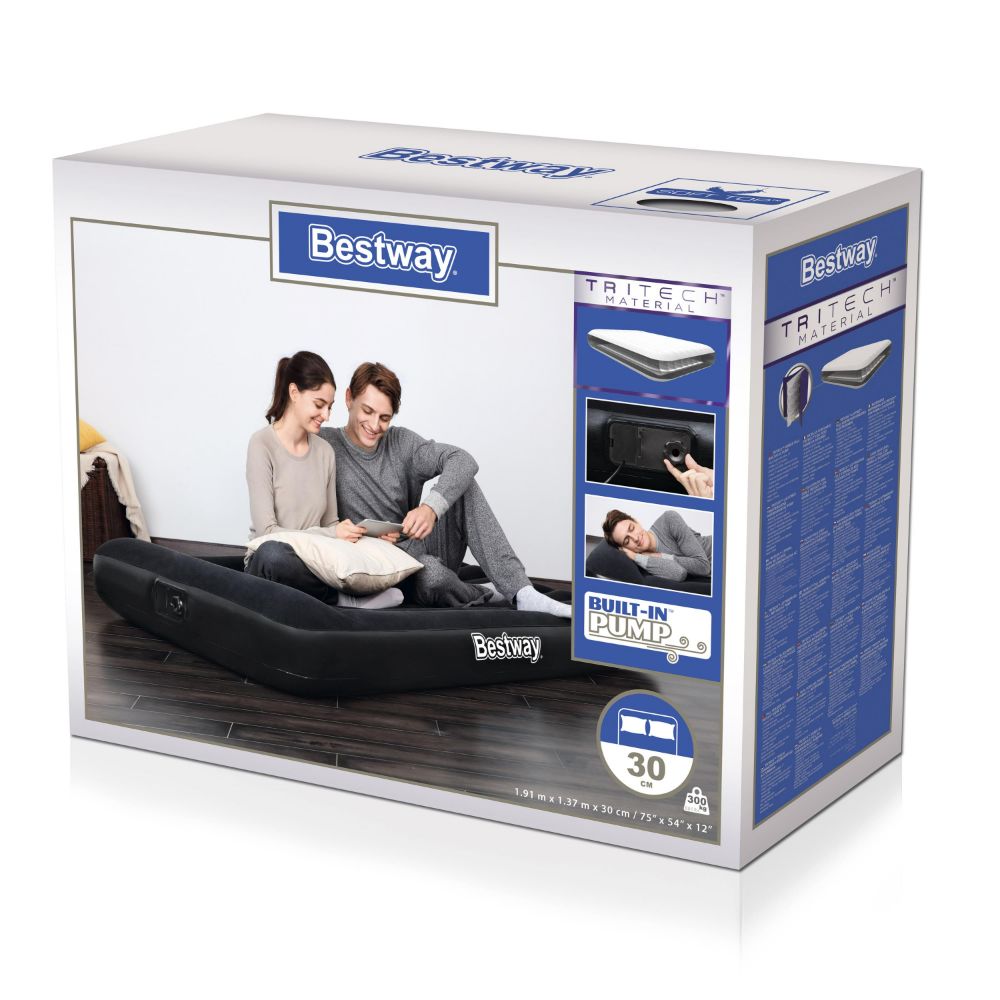 Bestway 75 X 54 X 12/1.91M X 1.37M X 30CM Aeroluxe Air Bed (FULL) With Built- In AC Pump