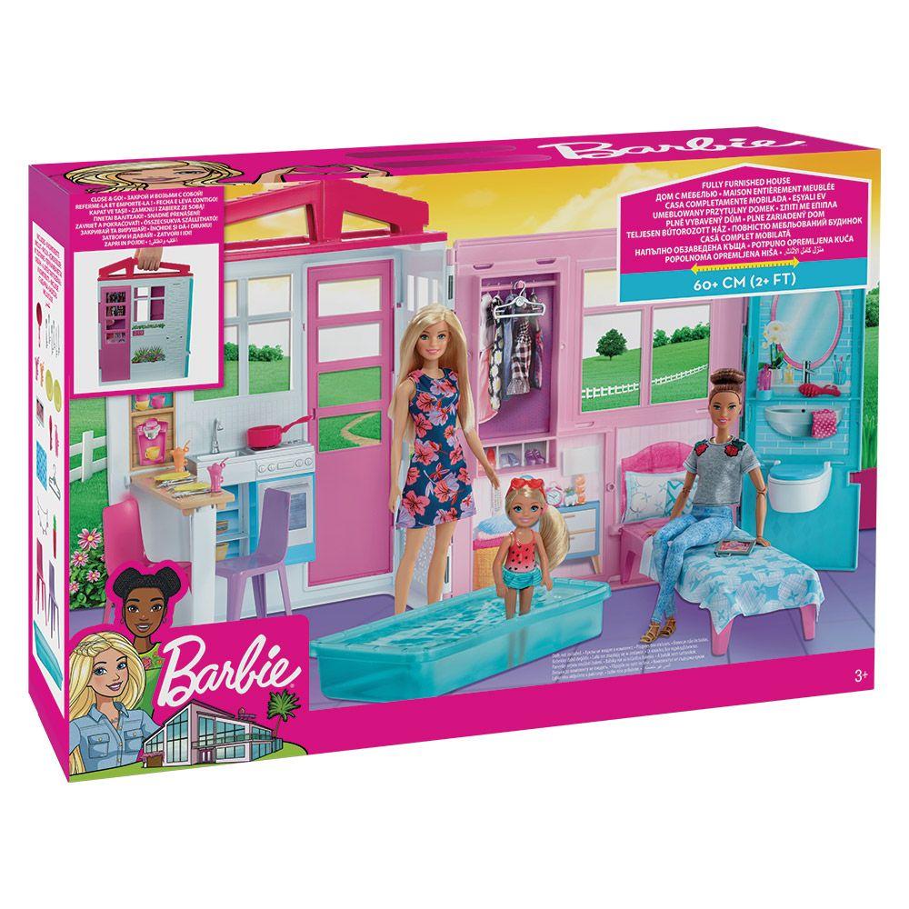 Barbie Dollhouse, Portable 1-Story Playset With Pool And Accessories  Image#1