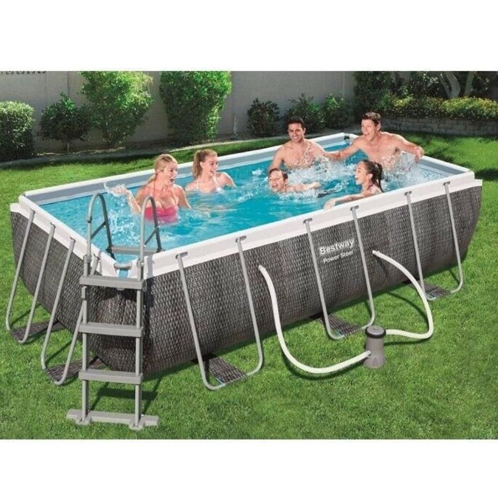 Bestway Power Steel Rectangular Steel Frame Pool Set Gray