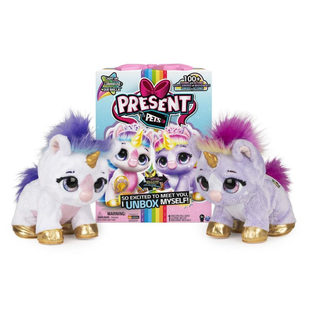 Present Pets, Unicorn Interactive Plush Toy with Bonus Comb, Light-up Horn and Over 100 Sounds and Actions