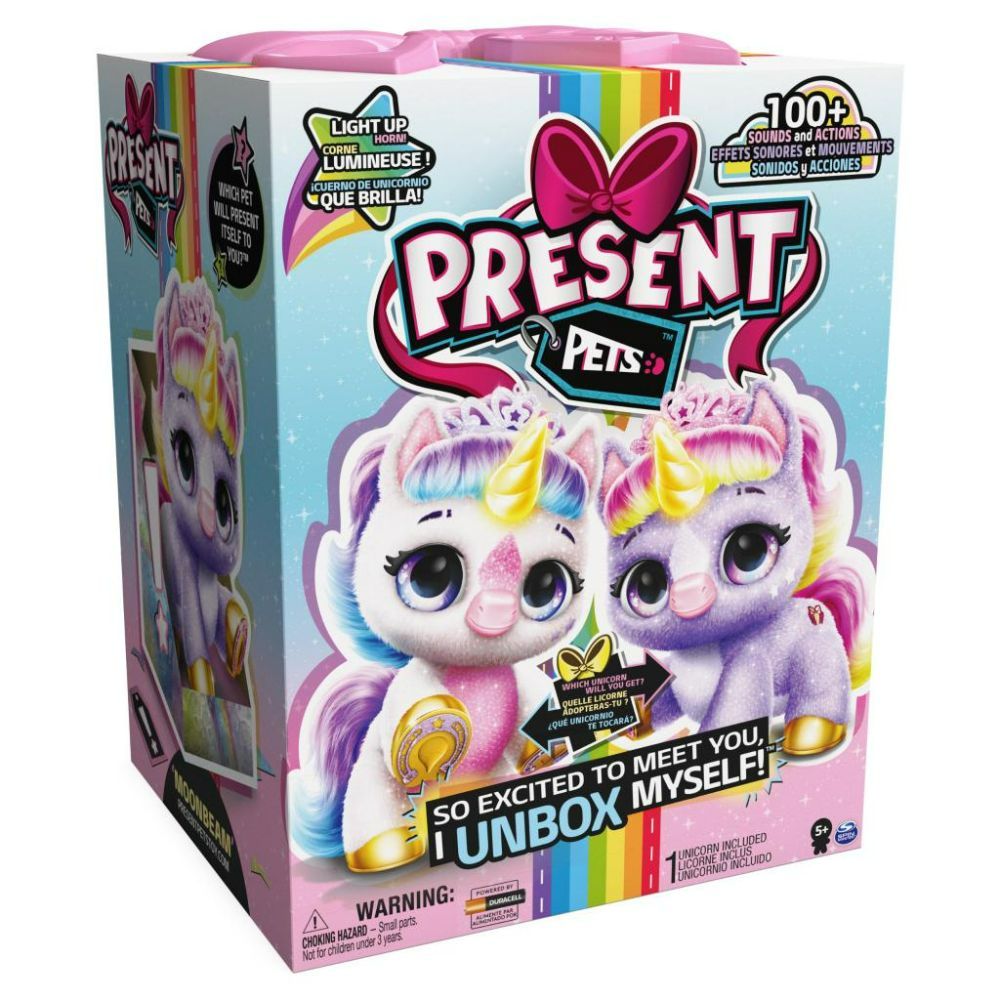 Present Pets, Unicorn Interactive Plush Toy with Bonus Comb, Light-up Horn and Over 100 Sounds and Actions