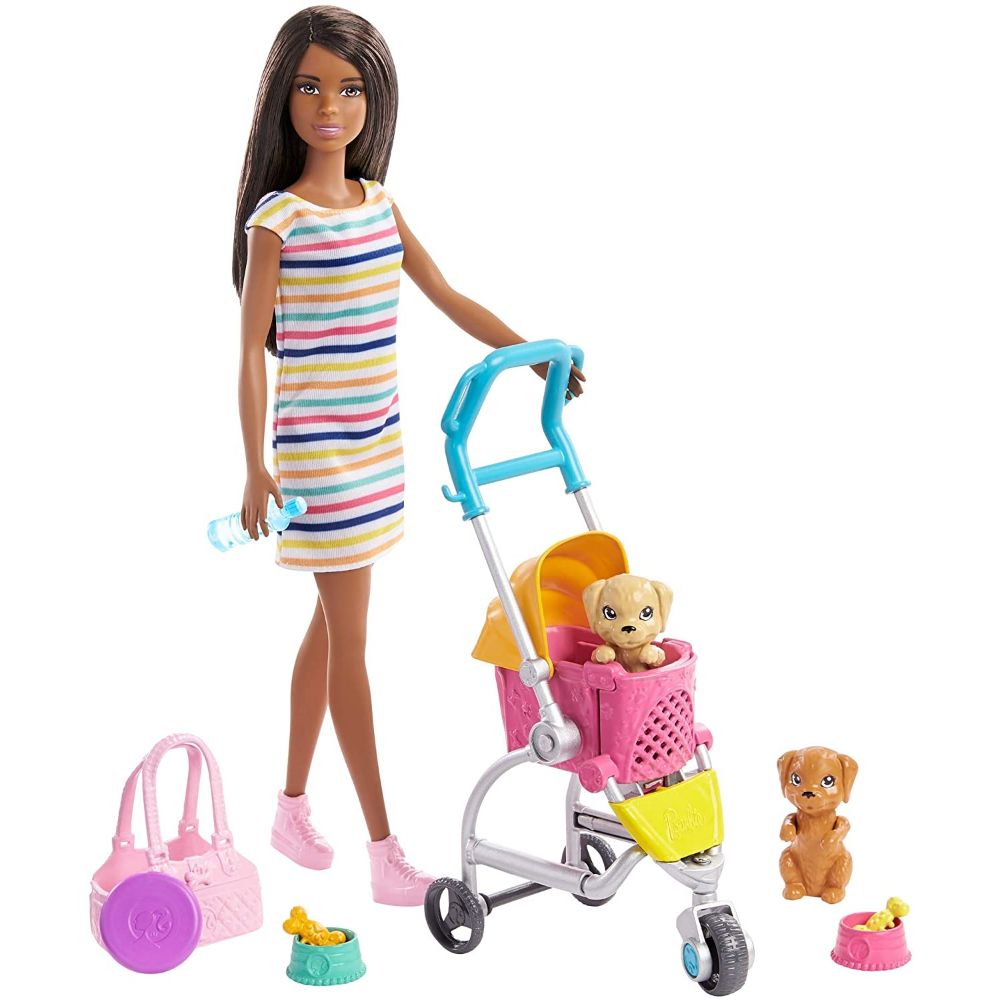 barbie with dog stroller Barbie Deluxe Puppy Stroller Doll – Toys4me