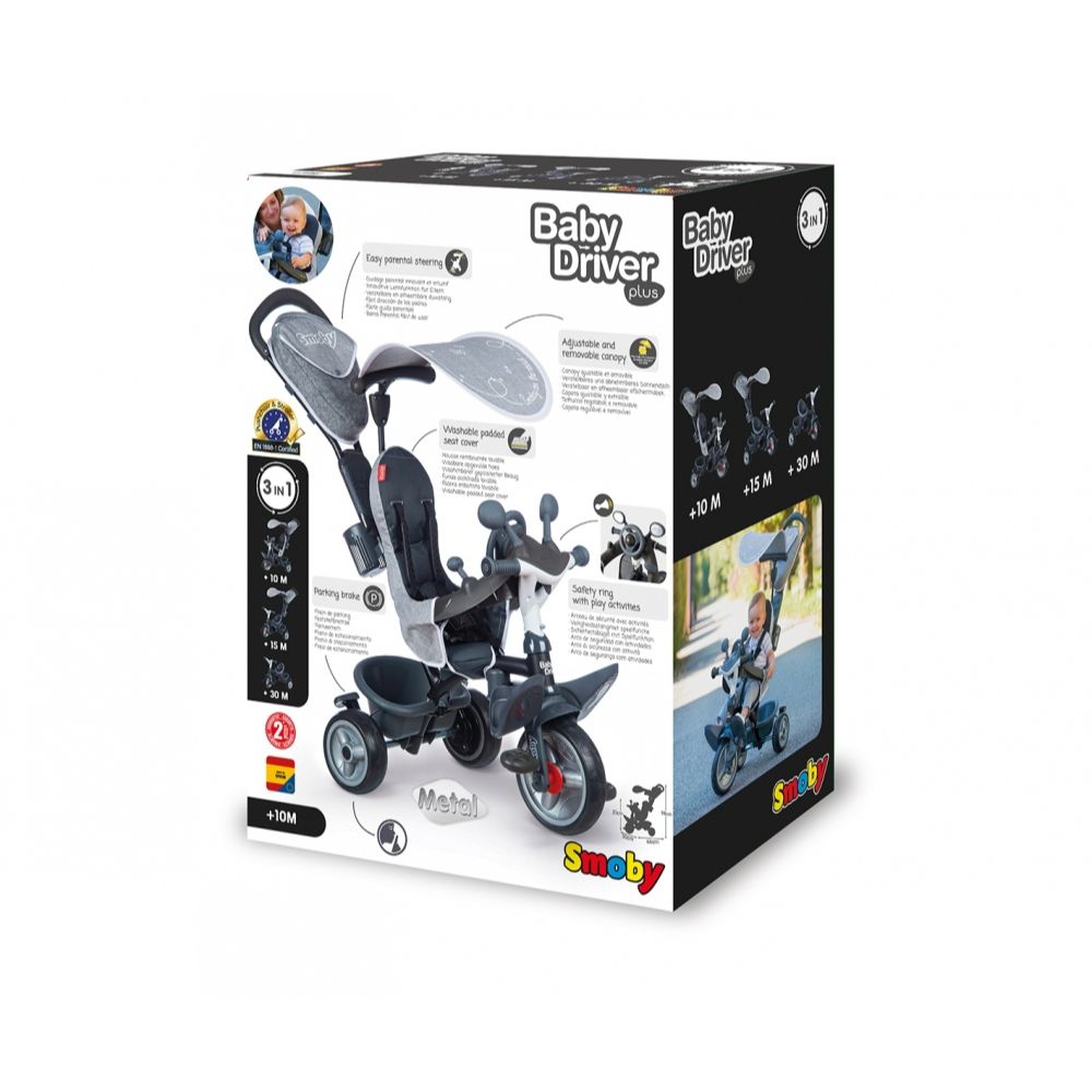 Smoby Baby Driver Plus Tricycle - Grey